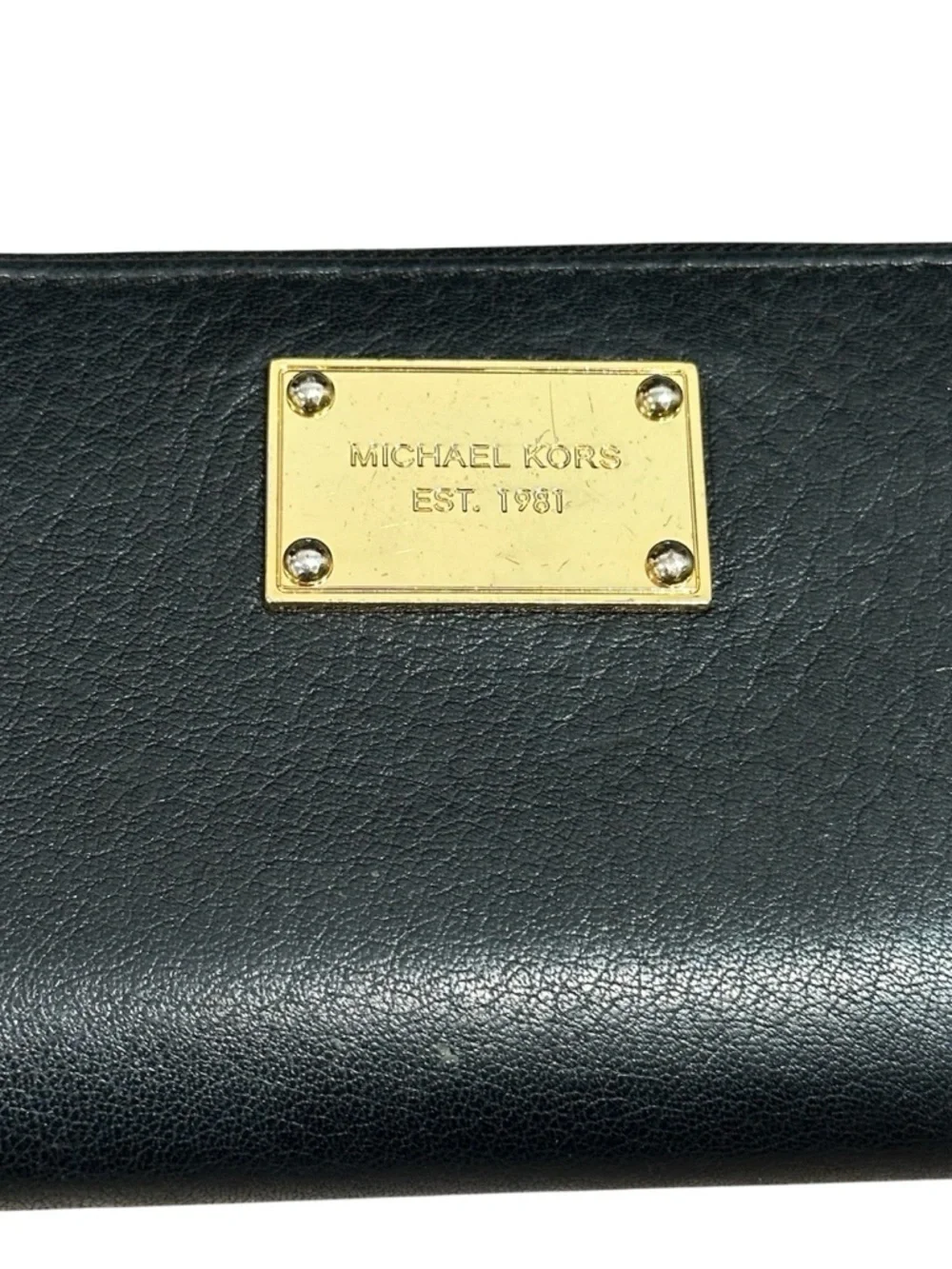 Michael Kors Black Leather Zip Wallet with Gold Hardware